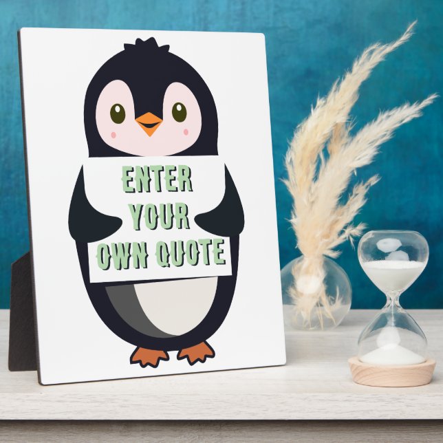 A penguin holding a sign with customizable text th plaque (Side)