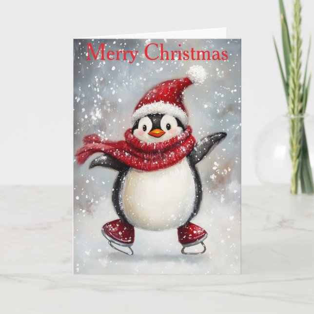 A Penguin Ice Skating Holiday Card (Front)