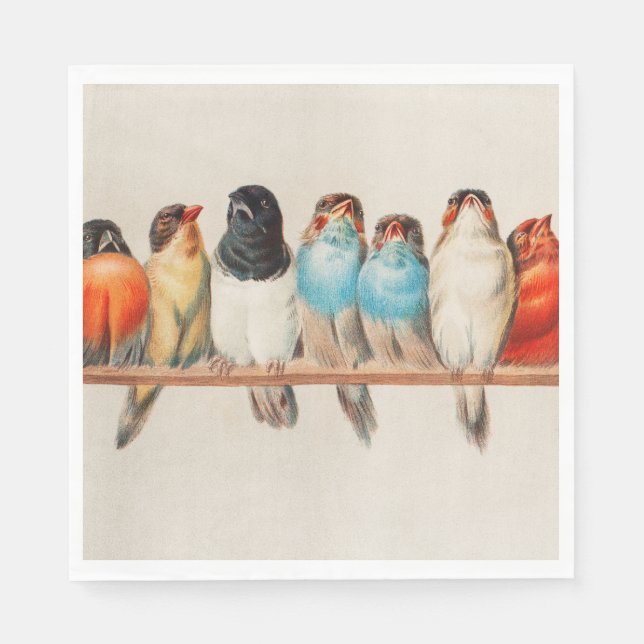 A Perch of Birds, 1880 by Hector Giacomelli Napkin (Front)