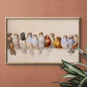 A Perch of Birds Vintage Watercolor  Poster