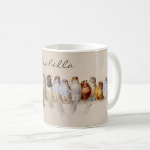 A Perch of Birds Watercolor Vintage Custom Name Coffee Mug