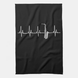 A perfect gift for any saxophone player, a EKG hea Tea Towel