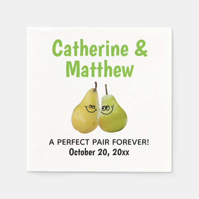A Perfect Pair Cartoon Pear Wedding Napkin (Front)