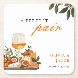 A Perfect Pair Wine & Cheese Engagement Party Square Paper Coaster