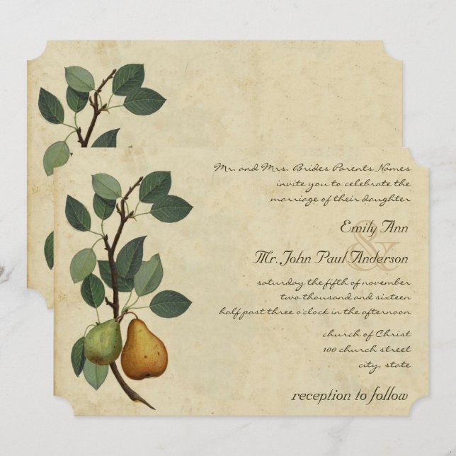 A Perfect Pear Pair Orchard, Barn, Farm Wedding Invitation (Front/Back)
