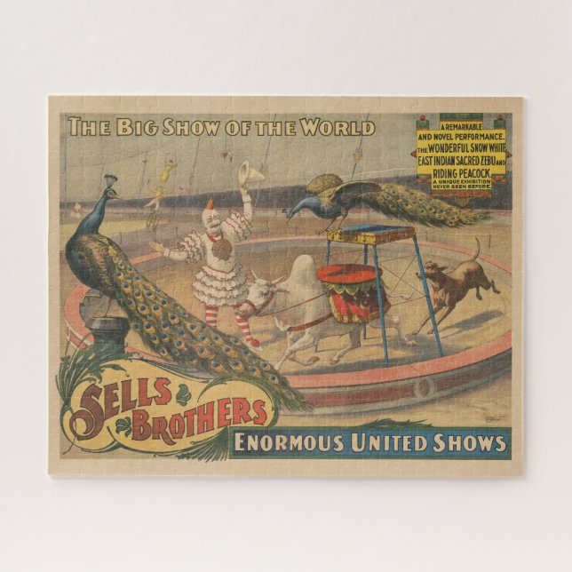 A Performing Zebu And Peacock With Clown Trainer Jigsaw Puzzle (Horizontal)