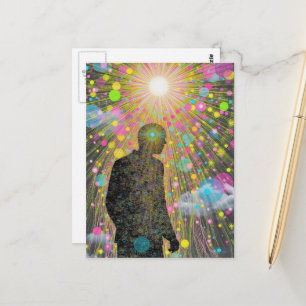 A person finds themselves lost in the algorithm postcard