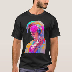 A Person Listening To Music On Headphone  Ai Abstr T-Shirt