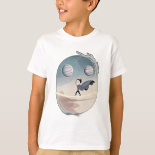 A person walking on a tightrope between planets, T-Shirt
