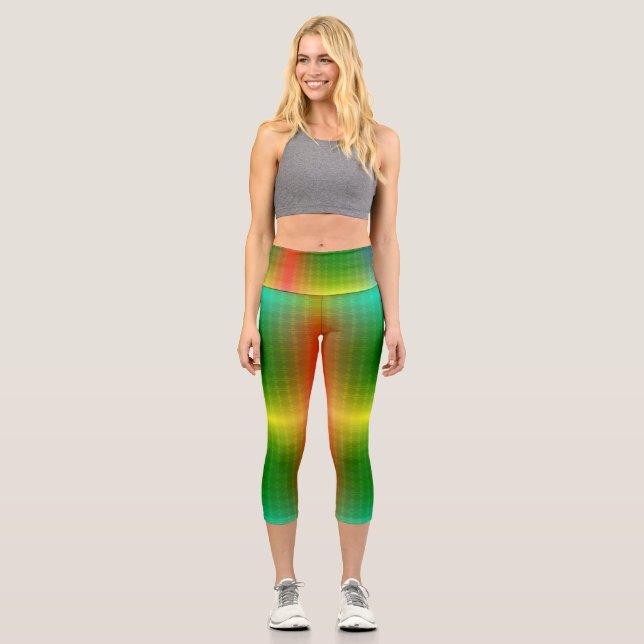 A person wearing vibrant, gradient leggings  (Front)
