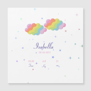 A personalised birth announcement magnetic card