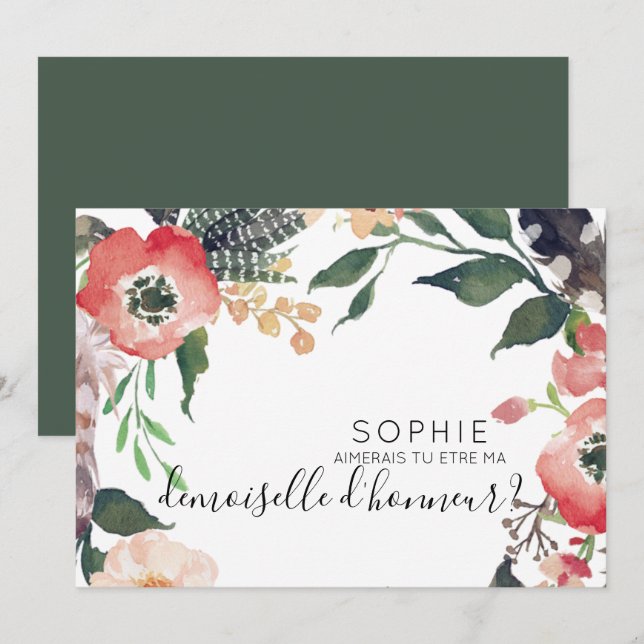 a personaliser invitation de demoiselle d'honneur (Front/Back)