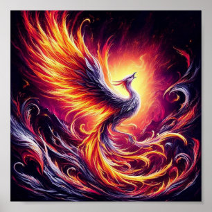 A phoenix rising from fiery ashes. poster