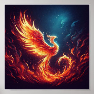 A phoenix rising from fiery ashes poster