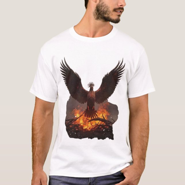 A phoenix rising from the ashes in a volcanic land T-Shirt (Front)
