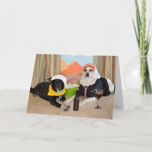 A photo of 2 dogs posing as an anniversary couple card