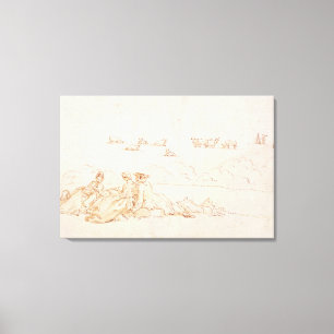 A Picnic: Two Ladies and a Gentleman (brown wash w Canvas Print