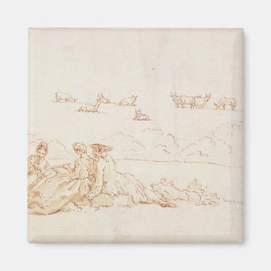 A Picnic: Two Ladies and a Gentleman (brown wash w Magnet