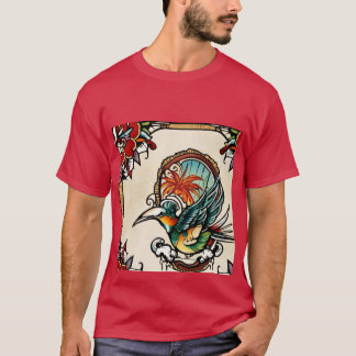 A picture of a bird is made on my t-shirt