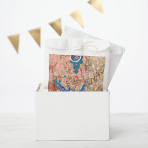 a picture of a blue and beige scarf favour bags