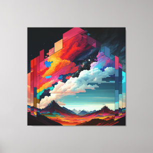 A picture of a colorful sky with a mountain in the canvas print