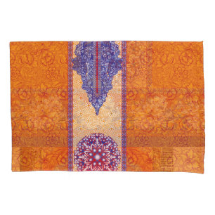 a picture of an orange and blue pattern pillowcase