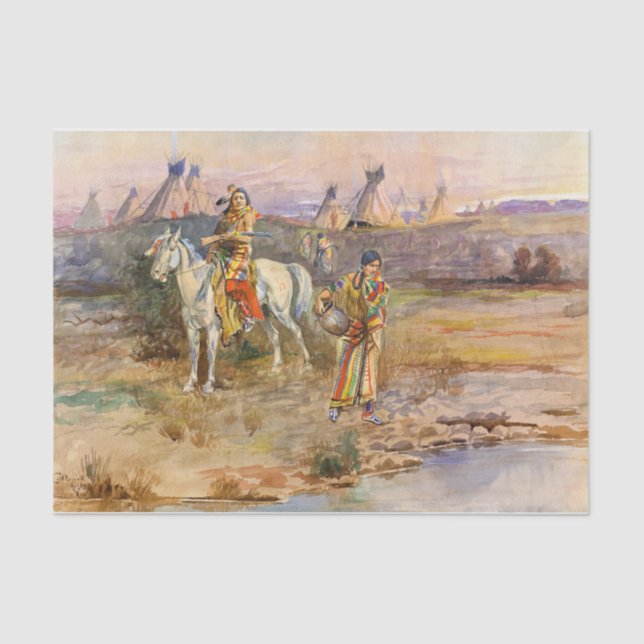 A Piegan Flirtation by Charles Marion Russell Tissue Paper (Front)