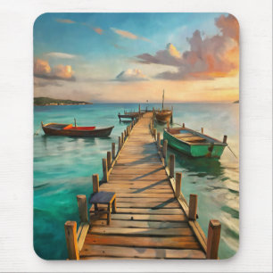 A Pier with Boats Mouse Mat