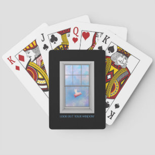 A pig flying past-look out your window playing cards