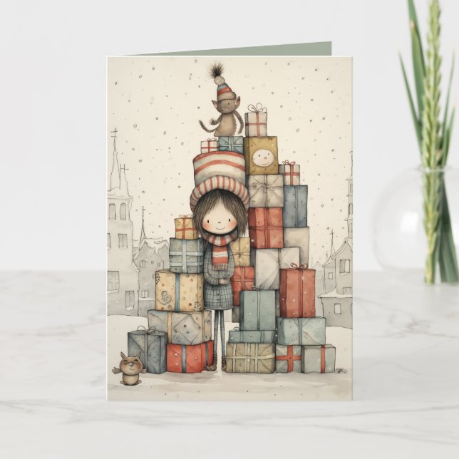 A Pile Of Christmas Presents Illustration Card (Front)