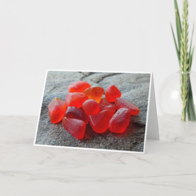 A Pile of Genuine Red Sea Glass Greeting Card (Front)
