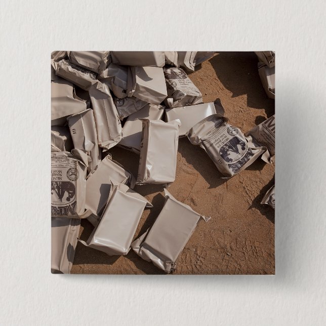 A pile of Meals Ready to Eat 15 Cm Square Badge (Front)