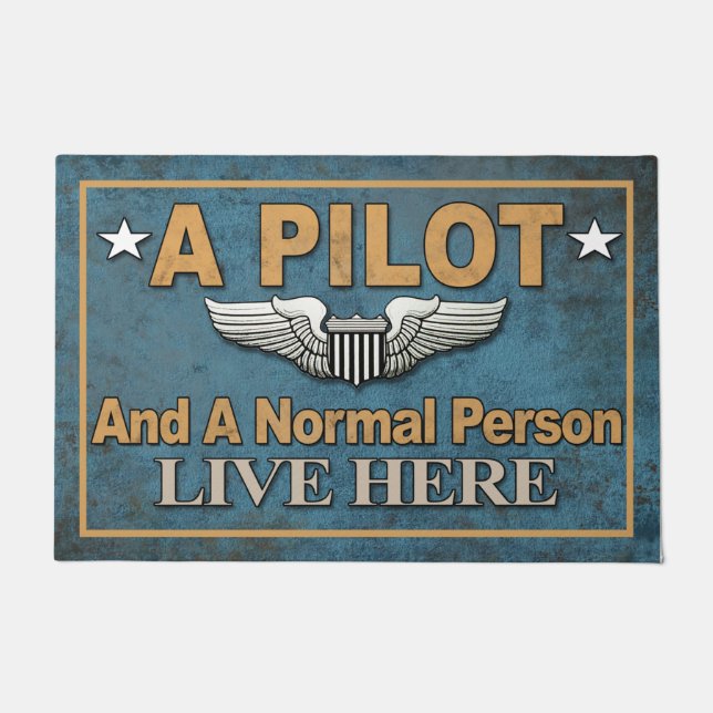 A Pilot And A Normal Person Live Here Mat (Front)