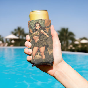 A Pin-Up Heroine in a Post-Apocalyptic World Seltzer Can Cooler