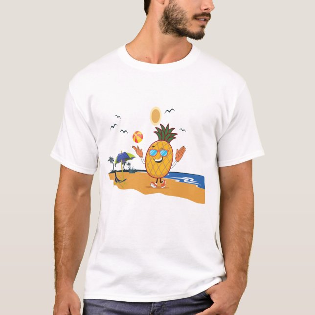 A pineapple wearing sunglasses on the beach  T-Shirt (Front)