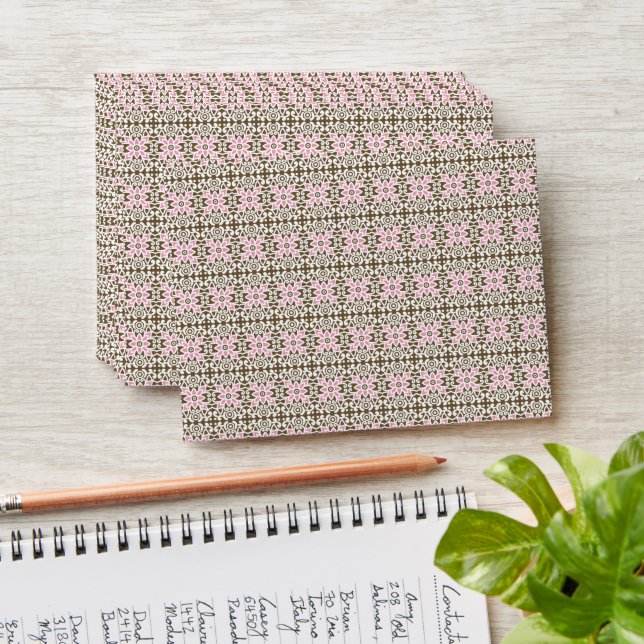 a pink and brown pattern on a white background envelope (Stacked)