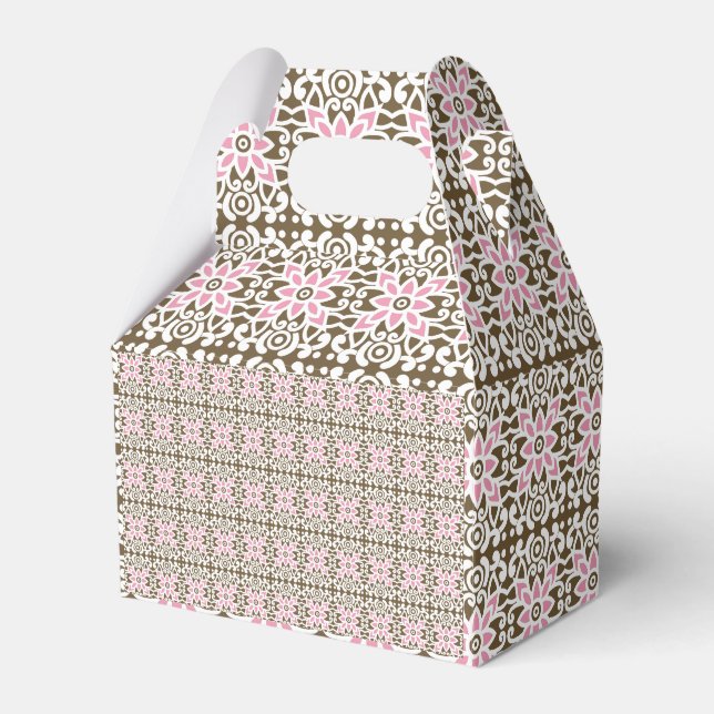 a pink and brown pattern on a white background favour box (Front Side)