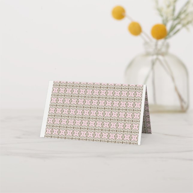 a pink and brown pattern on a white background place card (Front)