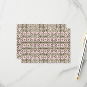 a pink and brown pattern on a white background RSVP card