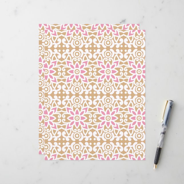 a pink and white flower pattern on a brown backgro (Front/Back In Situ)