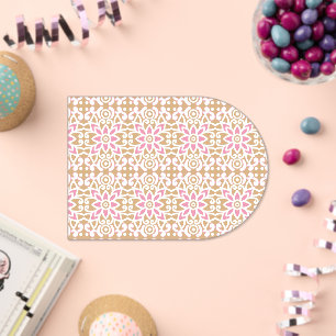 a pink and white flower pattern on a brown backgro acrylic invitations