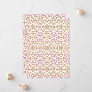 a pink and white flower pattern on a brown backgro announcement