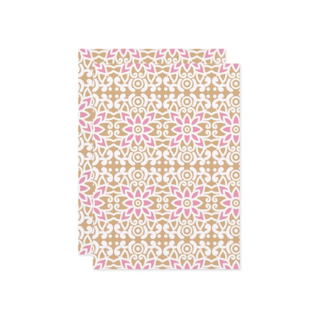a pink and white flower pattern on a brown backgro holiday card (Front/Back In Situ)