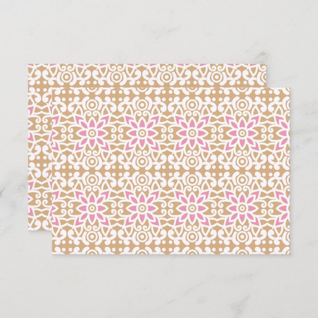 a pink and white flower pattern on a brown backgro thank you card (Front/Back)