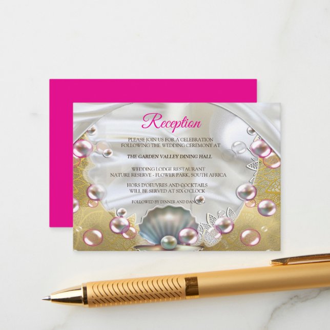 A Pink and White Marble Finish with Brushed Gold  Enclosure Card (Front/Back In Situ)
