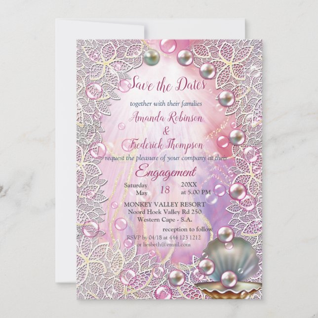 A Pink and White Marble Finish with Brushed Gold  Invitation (Front)