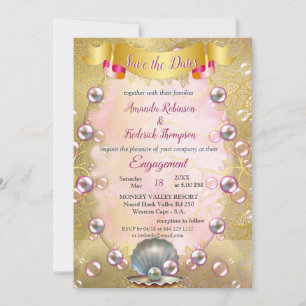 A Pink and White Marble Finish with Brushed Gold  Invitation