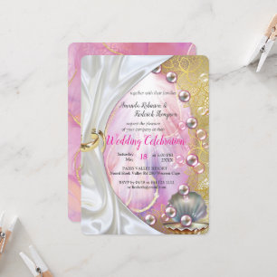 A Pink and White Marble Finish with Brushed Gold Invitation