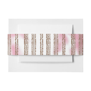 a pink and white striped background invitation belly band