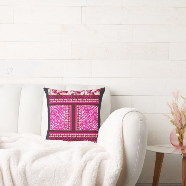 a pink and white wallpaper with a cross on it cushion (Couch)